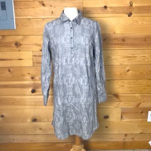 Ryan Michael gray cotton aztec native american print long sleeve western dress L